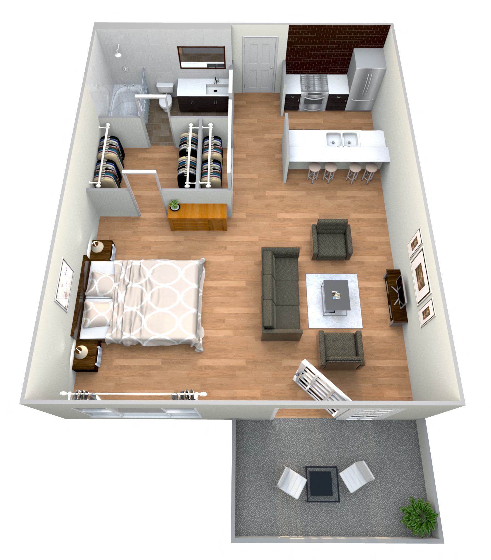 Floor plan for 1 bed, 1 bath, 556 sqft
